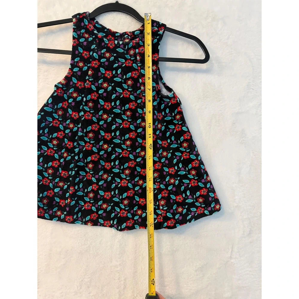 Vintage Gymboree Girls Small‎ Black Floral Velvet Sleeveless Swing Top Corduroy
